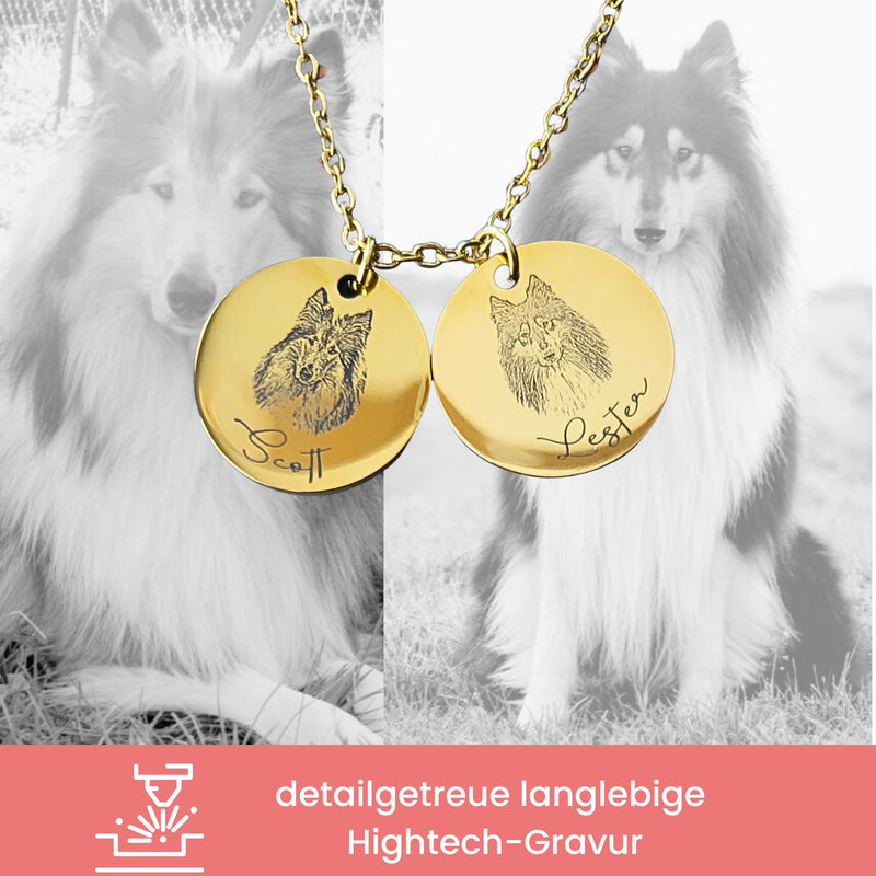 Kette mit 2 Anhängern und gravierten Hundeportraits