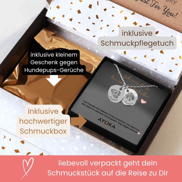 Kette mit 2 Anhängern mit gravierten Hundeportraits